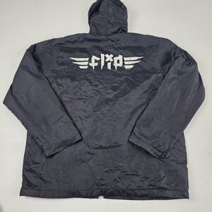 VINTAGE Flip Jacket Mens Large Black Hooded Full Zip Windbreaker Skateboard 00s